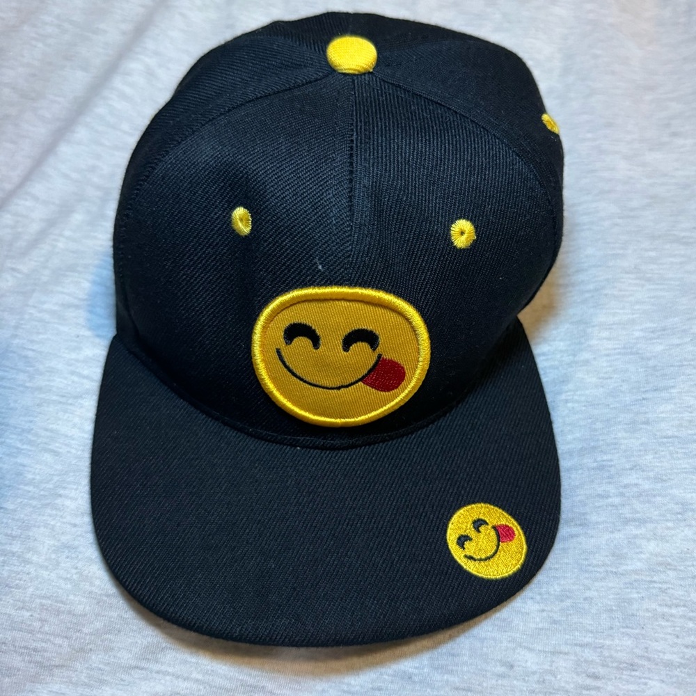Black Headlines smiley Emoji SnapBack hat